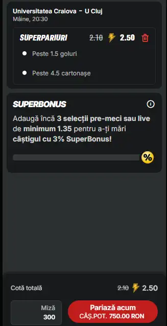 Cotă Mărită 2.40 la Superbet 17.05.2026