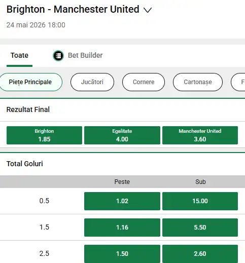 Cote pariuri Brighton - Manchester United la Unibet