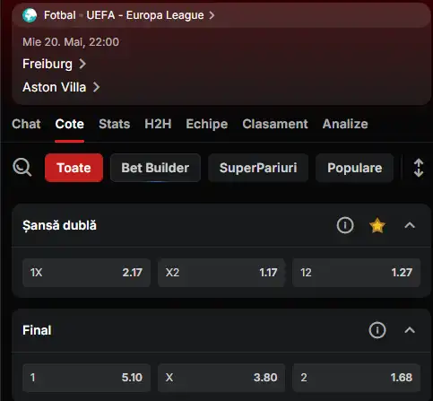 Cote pariuri finala Europa League la Superbet