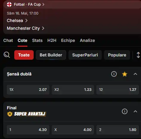Cote pariuri finala FA Cup la Superbet