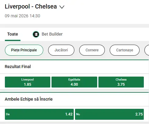 Cote pariuri Liverpool vs Chelsea la Unibet