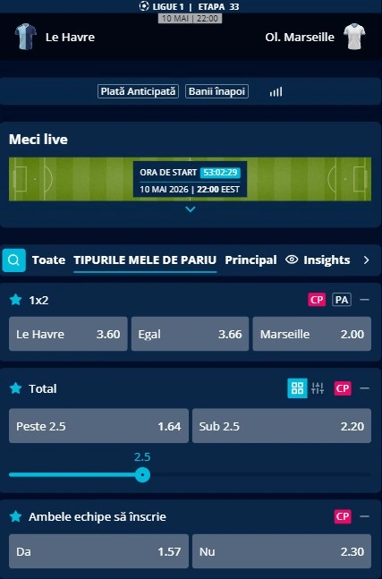 Cote pariuri Le Havre vs Marseille