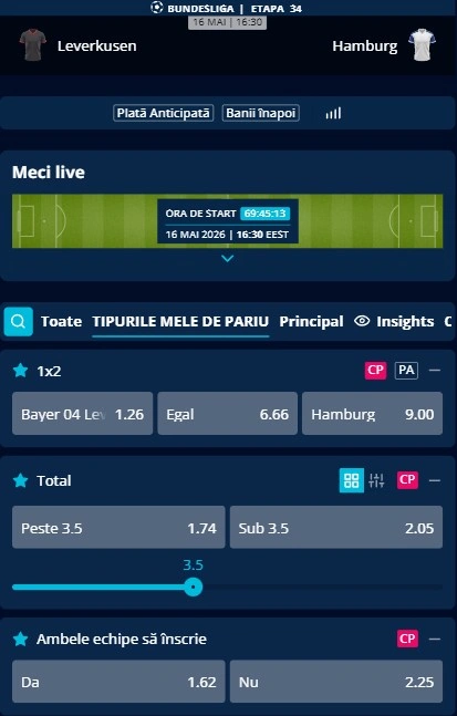 Cote pariuri Leverkusen - Hamburger SV