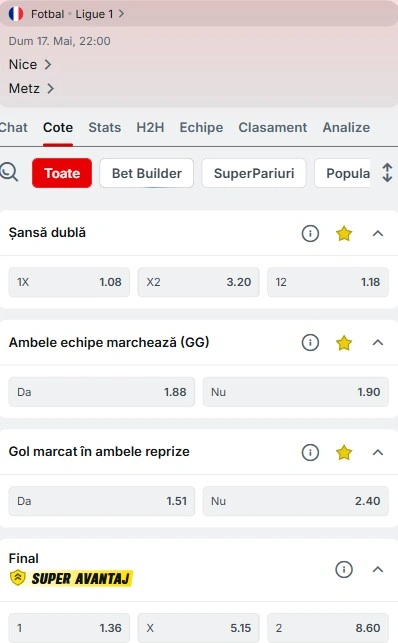 Cote pariuri Nice vs Metz