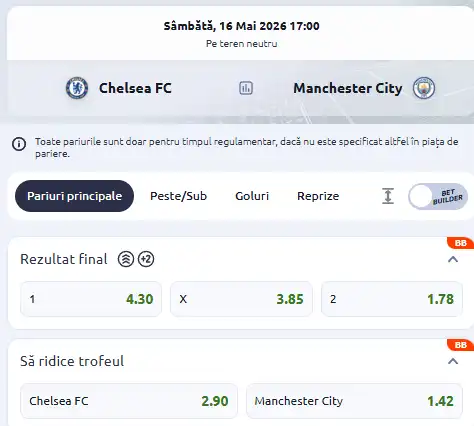 Oferta de cote la pariuri Chelsea - Manchester City la Betano