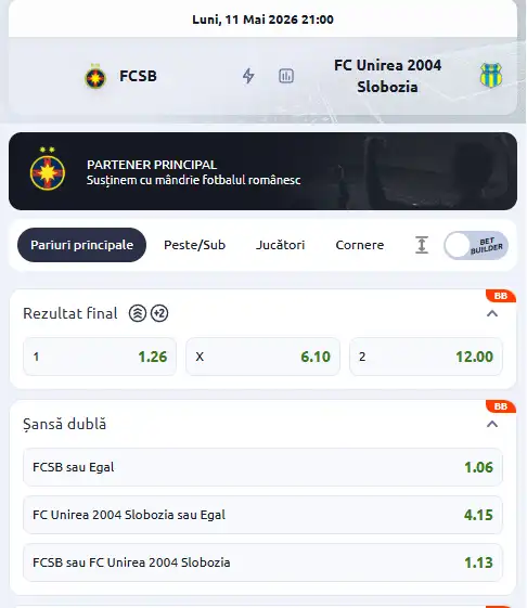 Oferta de cote pariuri FCSB vs Unirea Slobozia la Betano