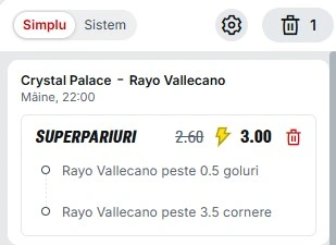 Pariuri Speciale Crystal Palace - Rayo Vallecano