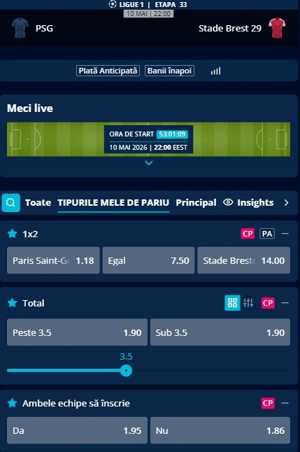 Cote pariuri PSG vs Brest