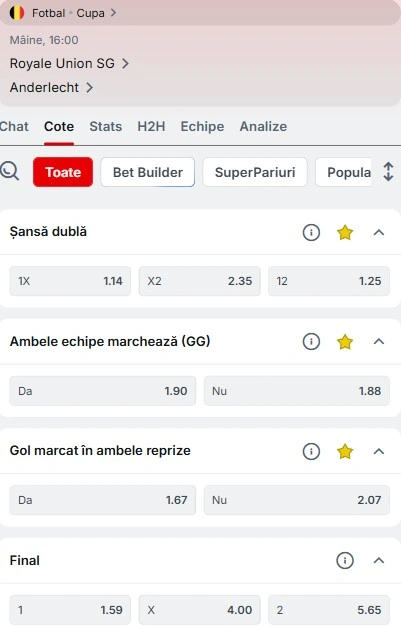 Cote pariuri Royale Union vs Anderlecht