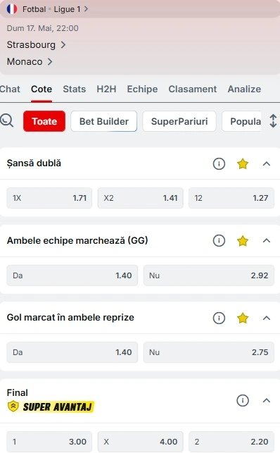 Cote pariuri Strasbourg vs AS Monaco