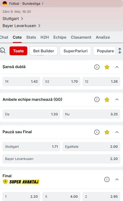 Cote pariuri Stuttgart - Leverkusen