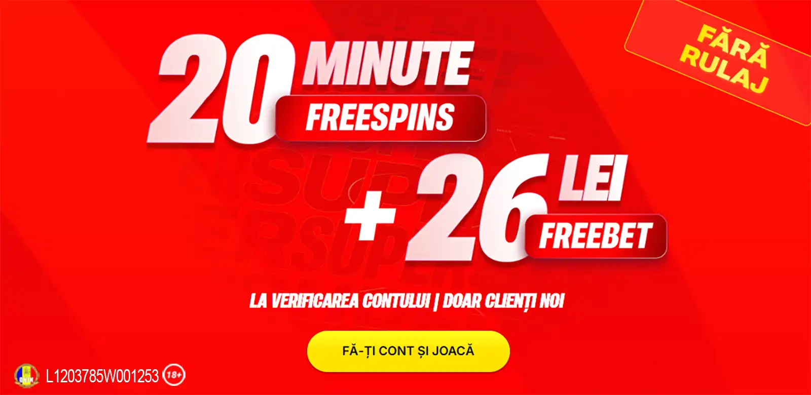 20 Minute Rotiri Gratuite fără rulaj și 26 RON Freebet pentru clienții noi Superbet