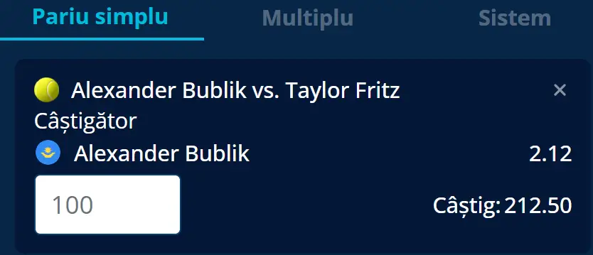 Alexander Bublik vs Taylor Fritz în Cota 2 ATP Stuttgart din 13.06.2026