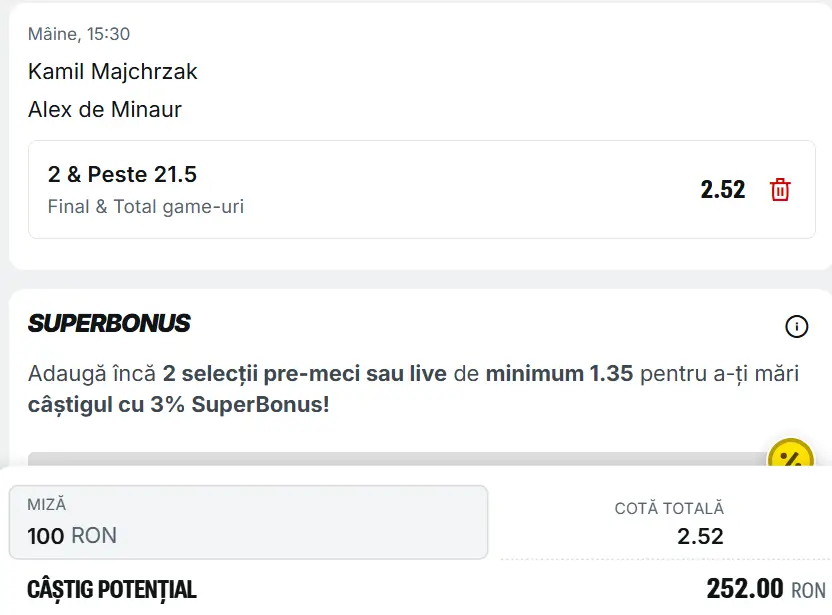 Biletul zilei ATP Hertogenbosch din 14 iunie 2026 la Superbet