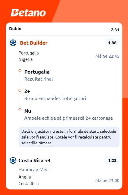 Biletul zilei la Betano din amicale internaționale, 10 iunie 2026