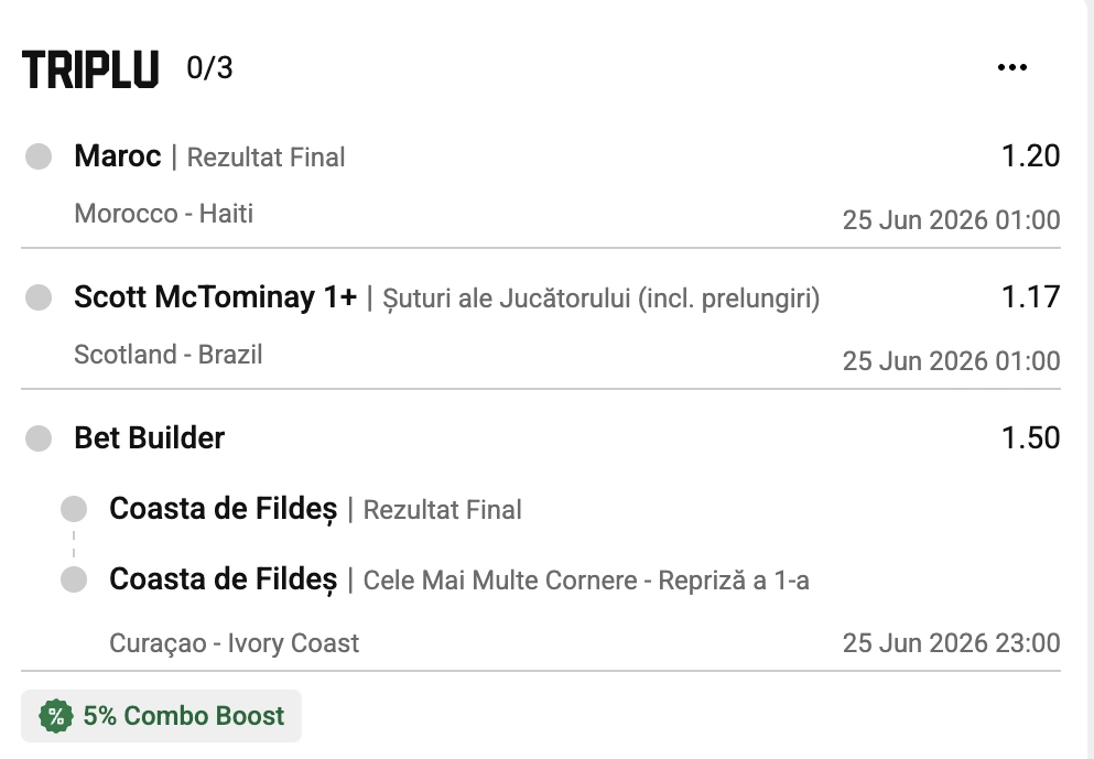Biletul zilei la Unibet din ultima etapa din grupele Cupei Mondiale, 25.06.2026