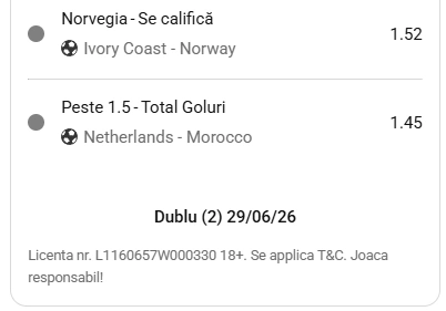 Biletul zilei la Unibet pe șaisprezecimile Cupei Mondiale, 30.06.2026