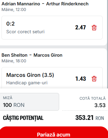 Biletul zilei tenis 11 iunie 2026