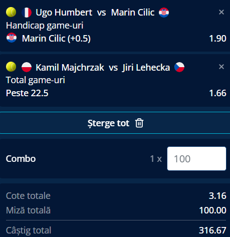 Biletul zilei tenis 16 iunie 2026