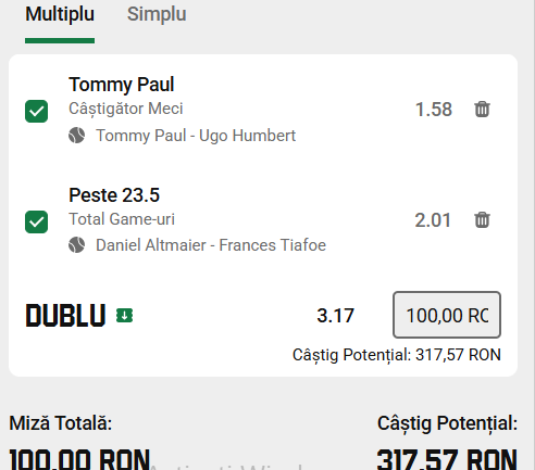 Biletul zilei tenis 20 iunie 2026
