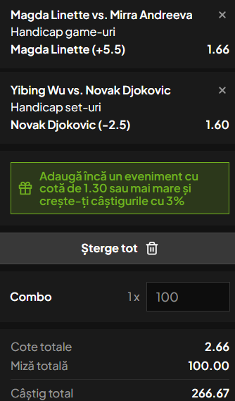 Biletul zilei tenis 29 iunie 2026