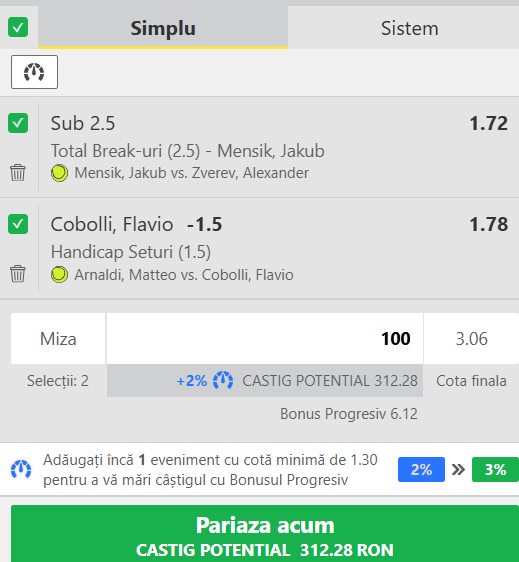 Biletul zilei tenis 5 iunie 2026