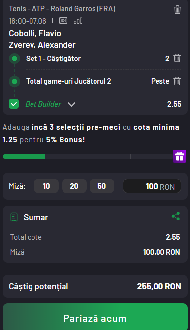 Biletul zilei tenis 7 iunie 2026