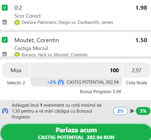 Biletul zilei tenis 9 iunie 2026