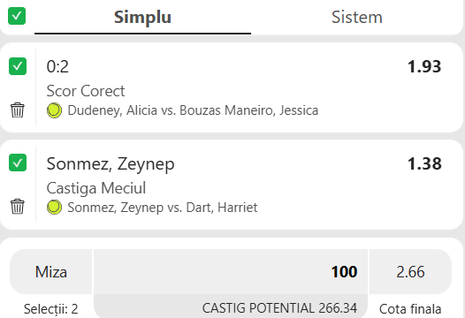 Biletul zilei tenis din 23 iunie 2026