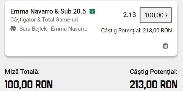Cota 2 WTA Nottingham Open din 15 iunie 2026 la Unibet