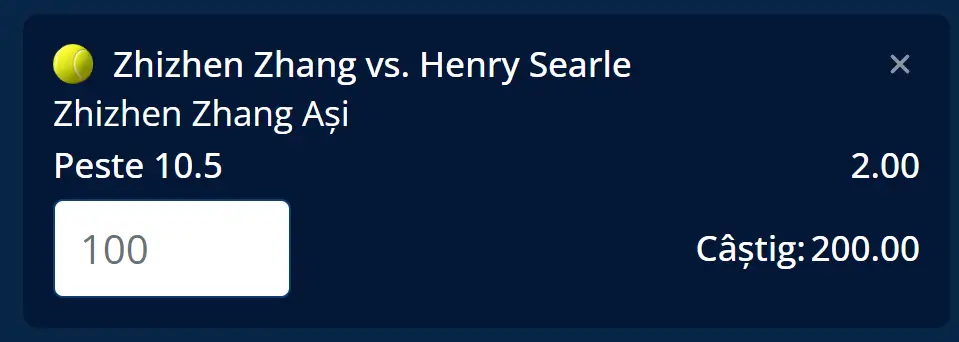 Cota 2 Wimbledon calificări - Zhizhen Zhang vs Henry Searle, mizăm pe un număr mare de ași expediați de chinez