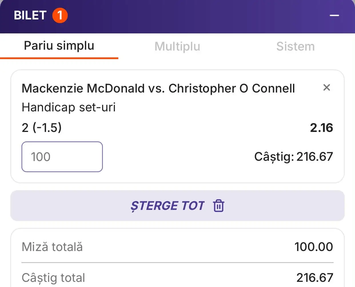 Cota 2 Wimbledon calificări - mizăm pe forma de moment a favoritului în Mackenzie McDonald vs Christopher O'Connell