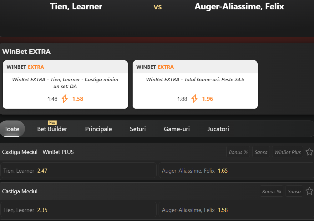 Cote Pariuri Learner Tien vs Felix Auger-Aliassime
