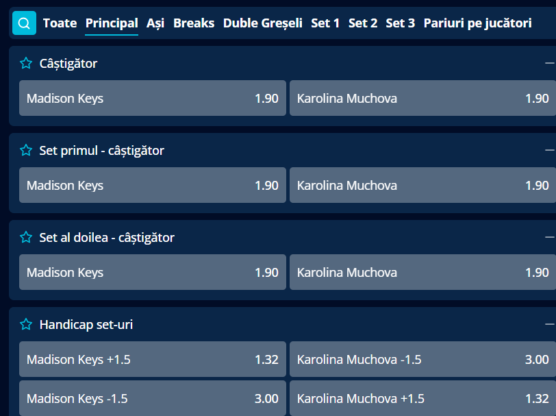 Cote Pariuri Madison Keys vs Karolina Muchova