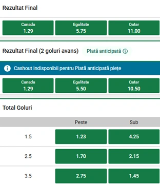 Cote pariuri Canada vs Qatar la Unibet