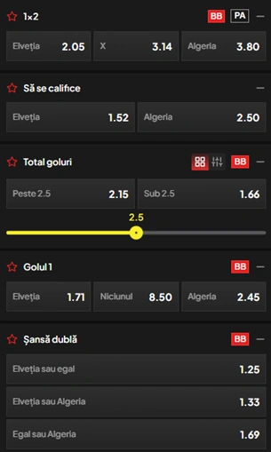 Cote pariuri Elvetia vs Algeria la TopBet