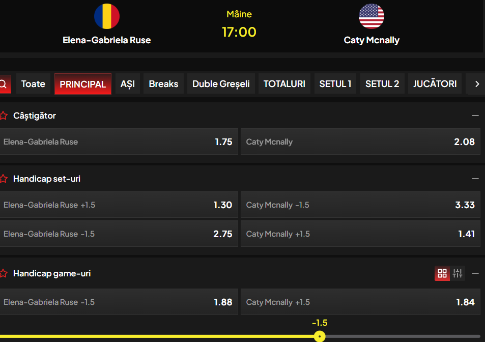 Cote pariuri Gabriela Ruse vs Caty McNally