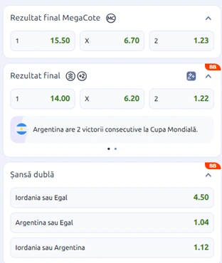 Cote pariuri Iordania vs Argentina la Betano