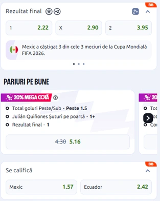 Cote pariuri Mexic vs Ecuador la Betano