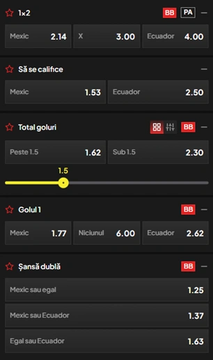 Cote pariuri Mexic vs Ecuador la TopBet