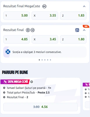 Cote pariuri Scotia vs Maroc la Betano