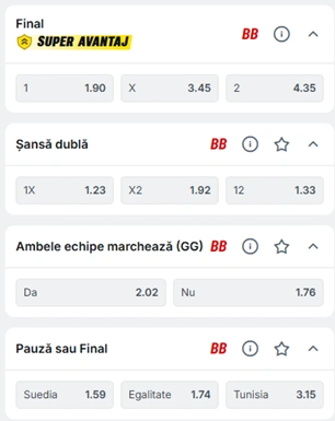 Cote pariuri Suedia vs Tunisia la Superbet