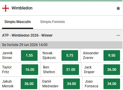 Cote pariuri Unibet pentru Wimbledon 2026