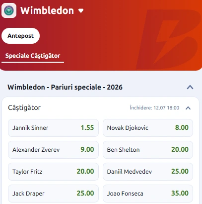Cote pariuri Wimbledon 2026 – Betano
