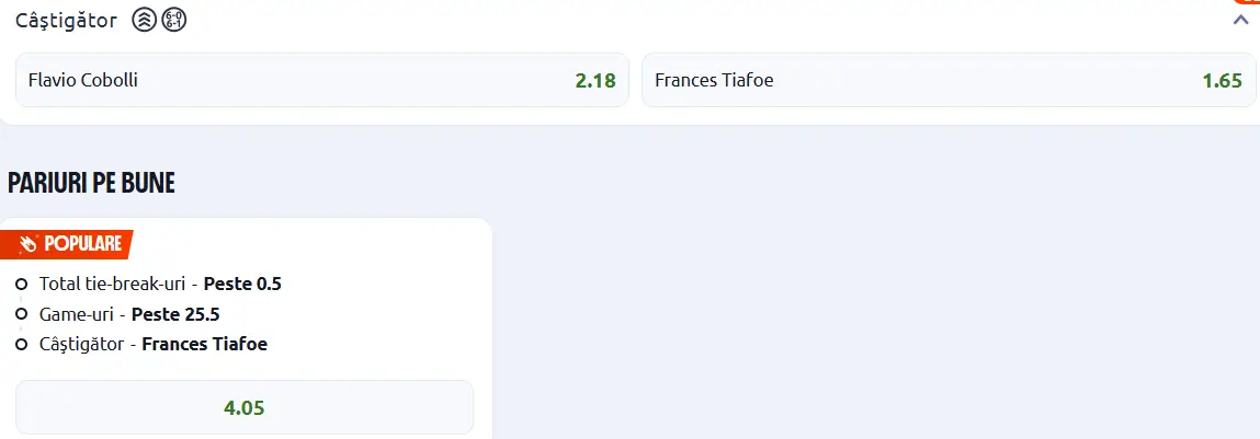 Cote pariuri la Betano Flavio Cobolli vs Frances Tiafoe, americanul are prima șansă pe iarba de la Halle