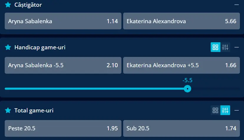 Cote pariuri la Mr Bit Aryna Sabalenka vs Ekaterina Alexandrova, bielorusa e mare favorită pe iarba de la Berlin