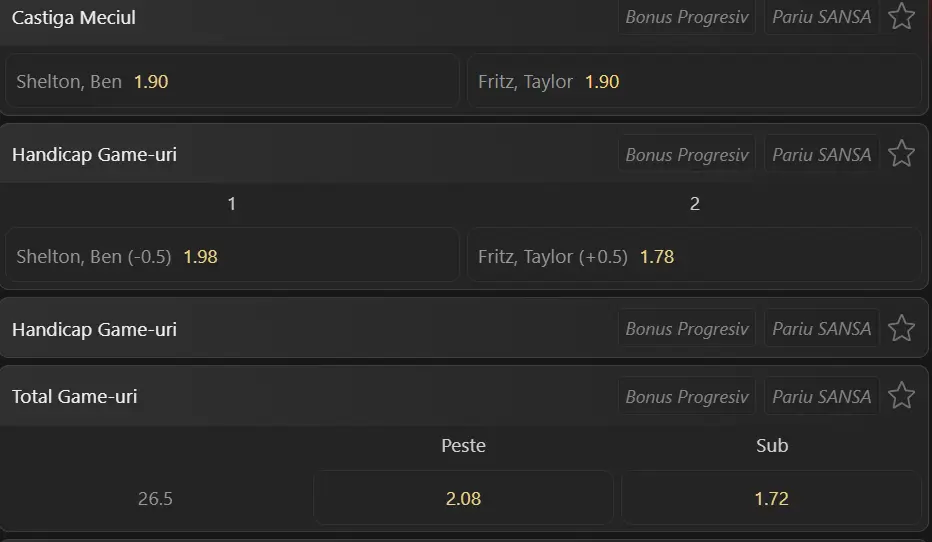 Cote pariuri la WinBet Ben Shelton vs Taylor Fritz, echilibru total în finala turneului ATP de la Stuttgart Open