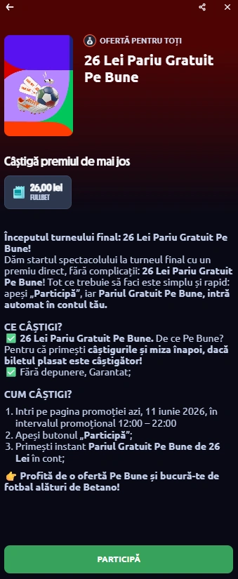 Cum pot obține 26 lei Pariu Gratuit la Betano pentru Cupa Mondială 2026