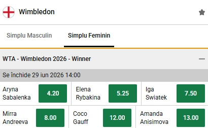 Unibet – cote pariuri WTA Wimbledon 2026
