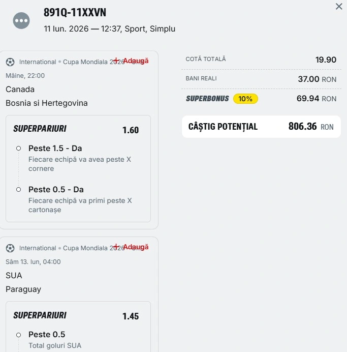 Bilet de weekend din fotbal 12 iunie 2026